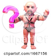 3d Fetish Gay Man In Leather Outfit Holding A Pink Question Mark Symbol 3d Illustration