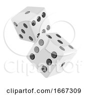 3d Two White Dice Falling