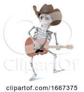 3d Cowboy Skeleton Dancing With His Acoustic Guitar
