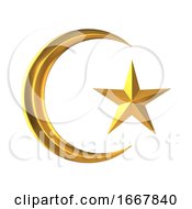 3d Gold Star And Crescent