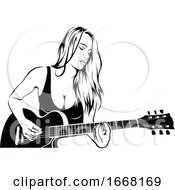 Poster, Art Print Of Woman Playing A Guitar