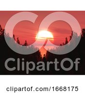 Poster, Art Print Of 3d Forest Landscape Against A Sunset Sky