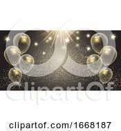 Poster, Art Print Of Celebration Banner With Gold Balloons And Stars