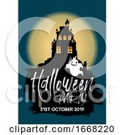 Poster, Art Print Of Halloween Party Background With Castle And Ghost