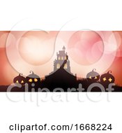 Poster, Art Print Of Halloween Banner With Castle And Pumpkins