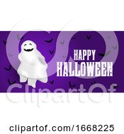 Halloween Banner With Ghost And Bats by KJ Pargeter