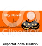 Poster, Art Print Of Halloween Backgrund With Pumpkins And Spooky Haunted House