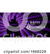 Poster, Art Print Of Halloween Banner With Castle On Starburst Design