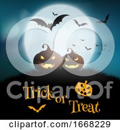 Poster, Art Print Of Halloween Background With Pumpkins Against A Moonlit Sky