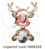 Poster, Art Print Of Reindeer In Christmas Santa Hat Cartoon