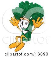 Green Broccoli Food Mascot Cartoon Character Jumping