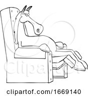 Poster, Art Print Of Cartoon Black And White Horse Sleeping In A Reclining Chair