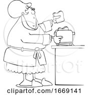 Cartoon Lineart Lady Making Toast