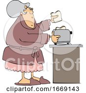 Cartoon Lady Making Toast