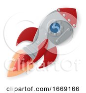 Poster, Art Print Of Space Rocket Ship Cartoon Paper Craft Style