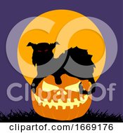 Poster, Art Print Of Halloween Had Drawn Pumpkin And Spooky Cat