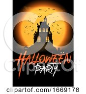 Poster, Art Print Of Halloween Party Poster With Spooky Castle