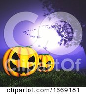 Poster, Art Print Of 3d Landscape With Spooky Pumpkins