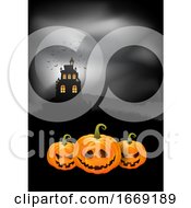 Poster, Art Print Of Halloween Background Pumpkins And Spooky Castle