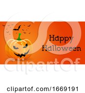 Poster, Art Print Of Halloween Banner With Pumpkin And Bats