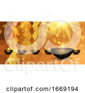 Poster, Art Print Of Decorative Diwali Lamps On Low Poly Banner Design