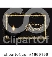 Poster, Art Print Of Diwali Background With Gold Glittery Border