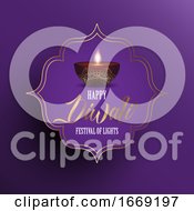 Poster, Art Print Of Diwali Background With Decorative Oil Lamp