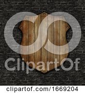 Poster, Art Print Of 3d Wooden Shield On A Grunge Brick Wall Texture