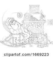 Santa Relaxing In A Rocking Chair By A Fire