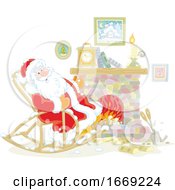 Poster, Art Print Of Santa Relaxing In A Rocking Chair By A Fire