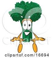 Clipart Picture Of A Green Broccoli Food Mascot Cartoon Character Sitting