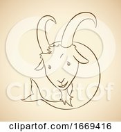 Poster, Art Print Of Brown Line Art Of Capricorn Zodiac Sign On A Beige Background