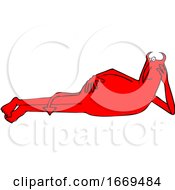 Poster, Art Print Of Cartoon Devil Laying On His Side