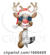 Poster, Art Print Of Christmas Santa Hat Reindeer Sunglasses Sign