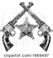 Crossed Pistols And Sheriff Star Badge