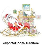 Poster, Art Print Of Santa Rocking In A Chair By A Fire