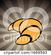 Croissant Icon On A Brown Striped Background