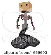 Poster, Art Print Of Android Containing Dual Retro Camera Head And Cardboard Box Head And Light Chest Exoshielding And No Chest Plating And Tank Tracks Primary Red Halftone Hero Pose