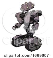 Poster, Art Print Of Bot Containing Techno Multi-Eyed Domehead Design And Heavy Upper Chest And Heavy Mech Chest And Tank Tracks Sketch Fast Lines Facing Right View