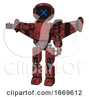 Poster, Art Print Of Bot Containing Digital Display Head And X Face And Light Chest Exoshielding And Prototype Exoplate Chest And Stellar Jet Wing Rocket Pack And Prototype Exoplate Legs Grunge Matted Orange