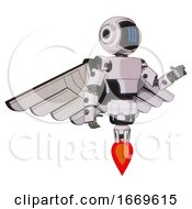 Poster, Art Print Of Bot Containing Digital Display Head And Three Vertical Line Design And Light Chest Exoshielding And Prototype Exoplate Chest And Pilots Wings Assembly And Jet Propulsion White Halftone Toon