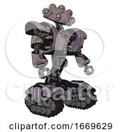 Poster, Art Print Of Bot Containing Techno Multi-Eyed Domehead Design And Heavy Upper Chest And Heavy Mech Chest And Tank Tracks Sketch Fast Lines Facing Left View
