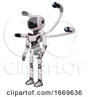 Droid Containing Digital Display Head And Sleeping Face And Light Chest Exoshielding And Ultralight Chest Exosuit And Blue Eye Cam Cable Tentacles And Ultralight Foot Exosuit White Halftone Toon