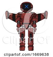 Poster, Art Print Of Bot Containing Digital Display Head And X Face And Light Chest Exoshielding And Prototype Exoplate Chest And Stellar Jet Wing Rocket Pack And Prototype Exoplate Legs Grunge Matted Orange Front View