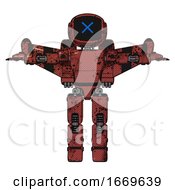 Poster, Art Print Of Bot Containing Digital Display Head And X Face And Light Chest Exoshielding And Prototype Exoplate Chest And Stellar Jet Wing Rocket Pack And Prototype Exoplate Legs Grunge Matted Orange T-Pose