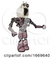 Poster, Art Print Of Bot Containing Old Computer Monitor And Old Computer Magnetic Tape And Heavy Upper Chest And No Chest Plating And Light Leg Exoshielding Grayish Pink Interacting