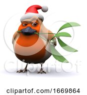 3d Cheeky Santa Robin With Mistletoe