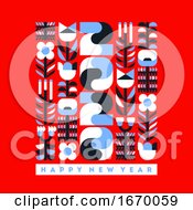 Poster, Art Print Of Happy New Year 2020 Greeting Card Elegant Numbers With Geometric Flowers And Plants On Vibrant Red Background Abstract Vector Illustration For Brochure Cover Or Holiday Calendar