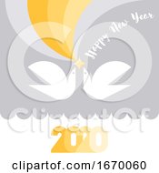 Poster, Art Print Of Happy New Year 2020 Greeting Card With Yellow Star And Two Flying White Birds Of Peace