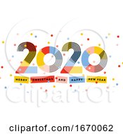 Poster, Art Print Of Merry Christmas And Happy New Year 2020 Greeting Card Multicolored Abstract Numbers With Ribbons And Confetti Isolated On White Background Elegant Vector Illustration In Retro Style
